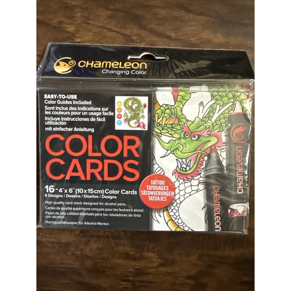 Chameleon Color Cards 4”x6” 16 Ct 8 Tattoo Designs Raised Ink Color Guide New